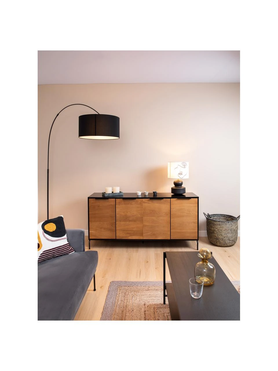 Sideboard Stellar mit Türen aus Eichenholzfurnier, B 165 x H 80 cm – Bild 2