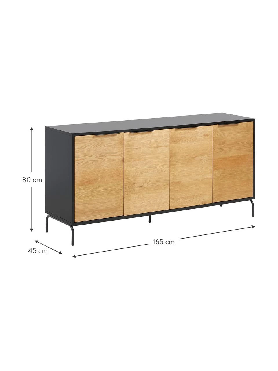 Sideboard Stellar mit Türen aus Eichenholzfurnier, B 165 x H 80 cm – Bild 3