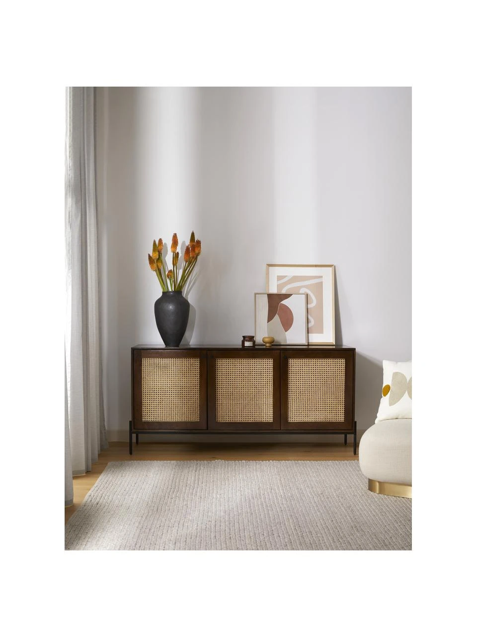 Westwing Collection Sideboard Vienna mit Wiener Geflecht in Dunkelbraun, B 165 x H 78 cm – Bild 2