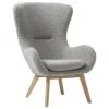 Westwing Collection Teddy-Ohrensessel Wing in Grau mit Holz-Füßen, B 77 x T 89 cm