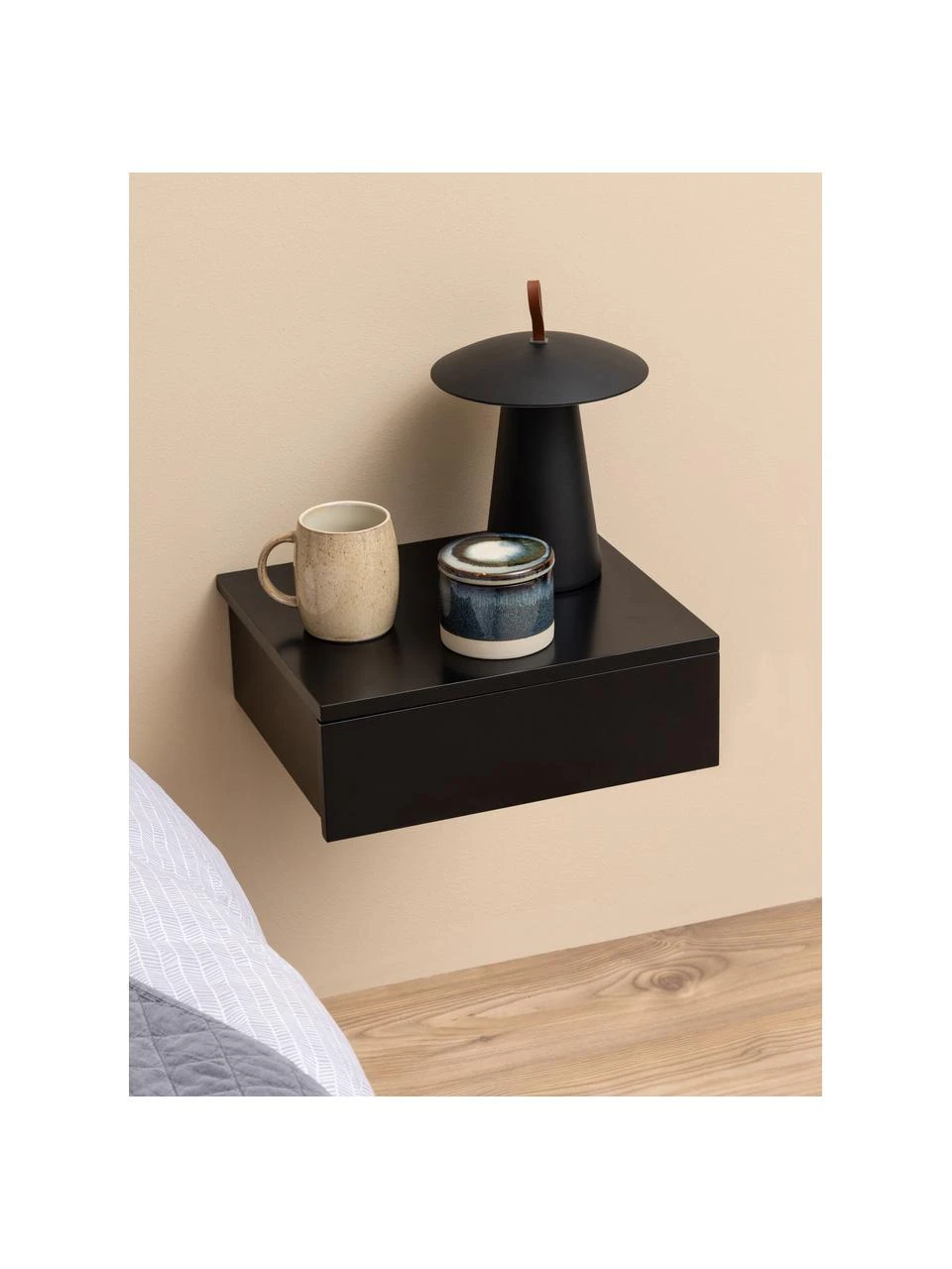 Wand-Nachttisch Avignon in Schwarz mit Schublade, B 37 x H 13 cm – Bild 2