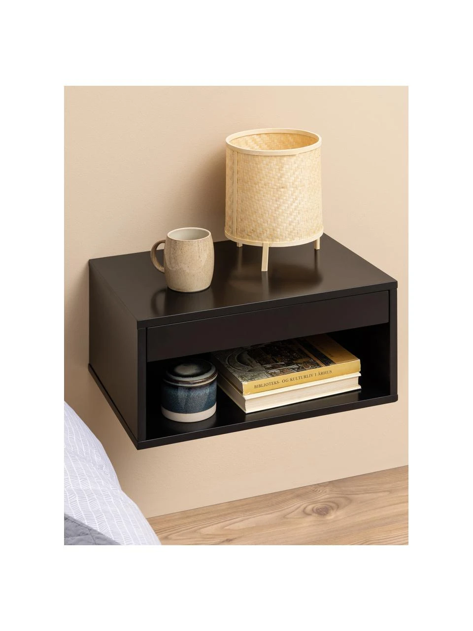 Wand-Nachttisch Cholet in Schwarz mit Schublade, B 50 x H 24 cmNur noch wenige verfügbar – Bild 2